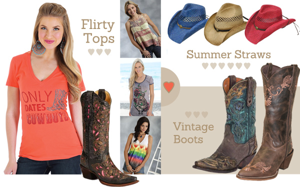 Women's Western Cowgirl shirts, hats, and leather boots for WYCD Downtown Hoedown