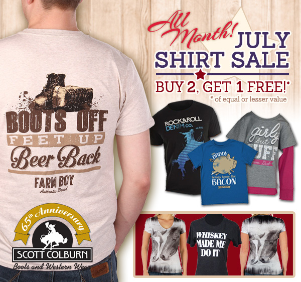 July Buy 2 Get 1 Shirt Sale at Scott Colburn Boots and Western Wear