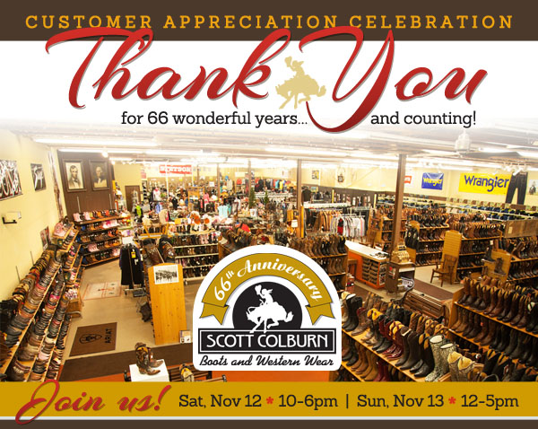 Customer Appreciation Weekend celebration at Scott Colburn Boots and Western Wear